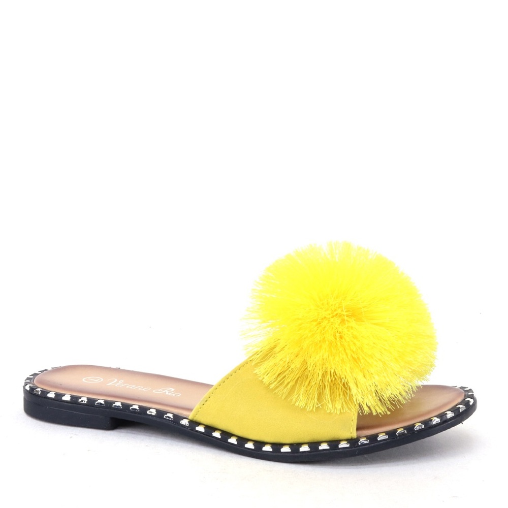 BACK IN STOCK Yellow Poof Slip-On Mule Sandals - Picture 1 of 13